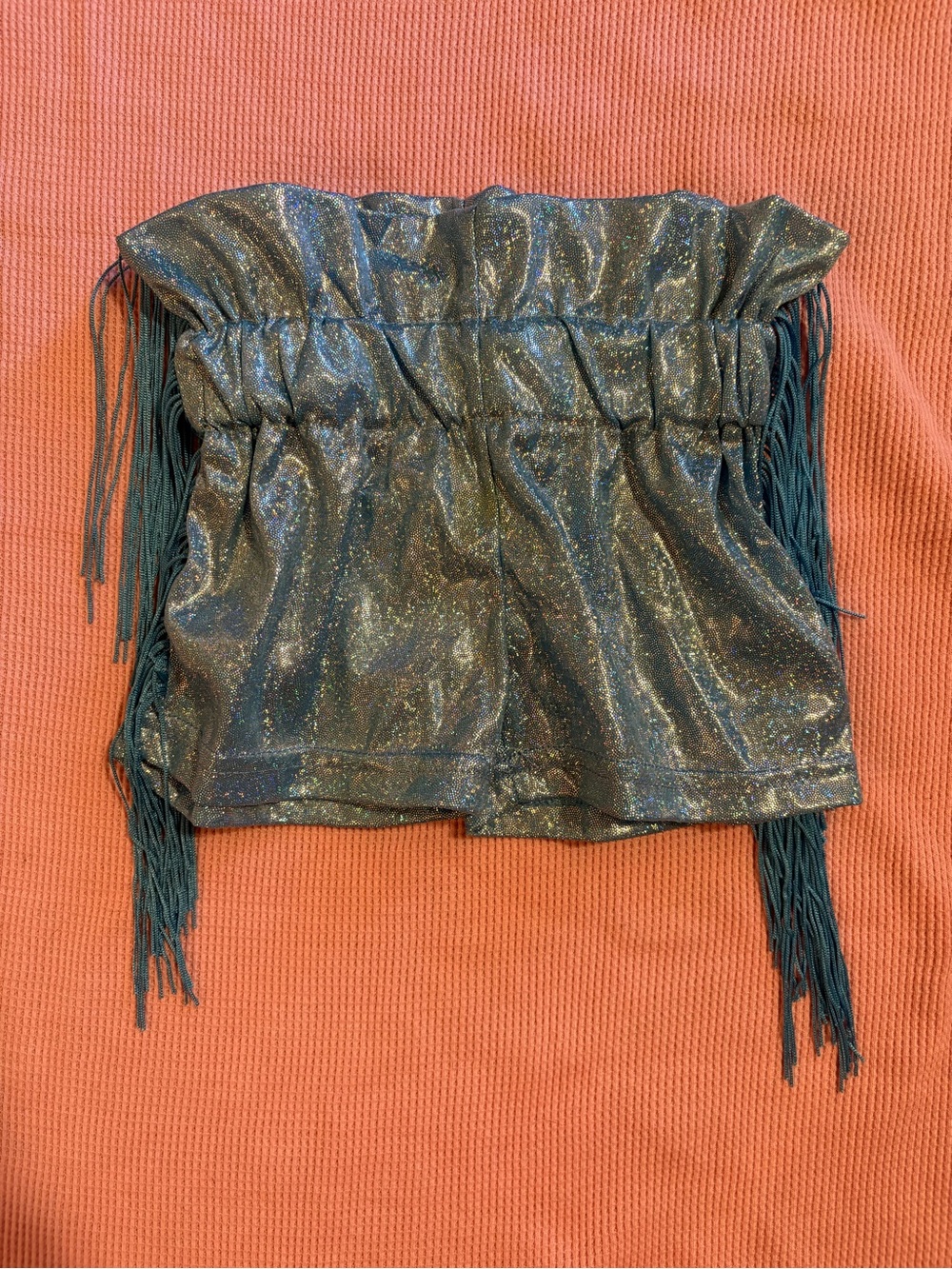 Baby/toddler Girls Teal Metallic Fringe Shorts